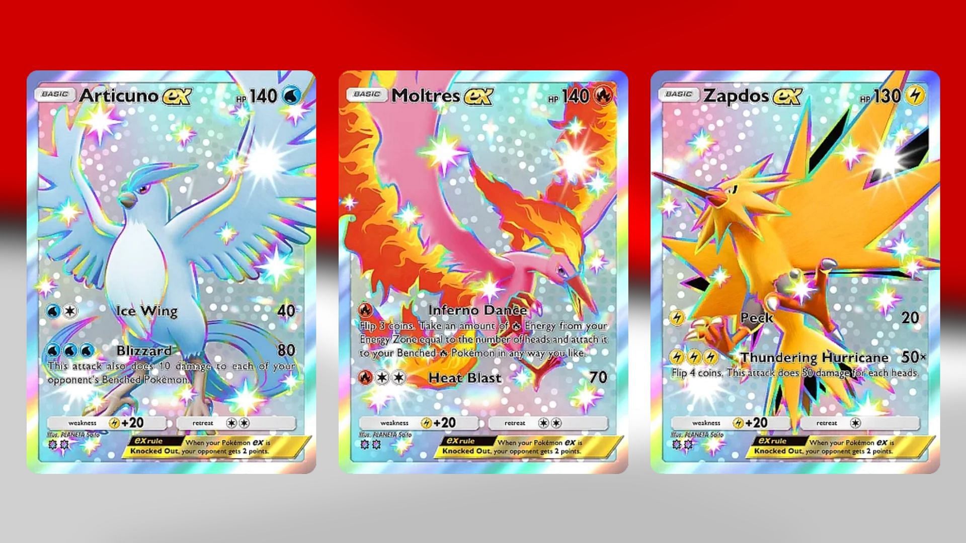 Shiny Articuno ex, Moltres ex, and Zapdos ex in Eevee Grove (Image via TPC)